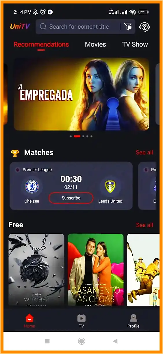 UniTV APK 2026: baixar para Android, TV Box e Fire Stick 5 Tela inicial do UniTV APK