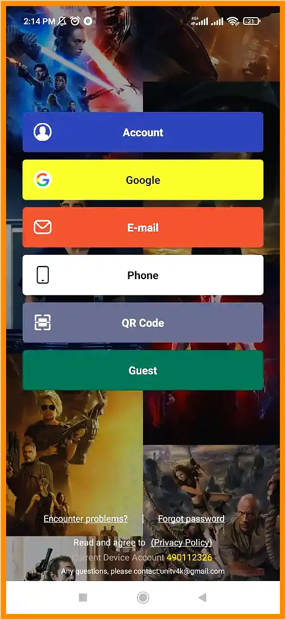 UniTV APK 2026: baixar para Android, TV Box e Fire Stick 1 Opções de login no UniTV