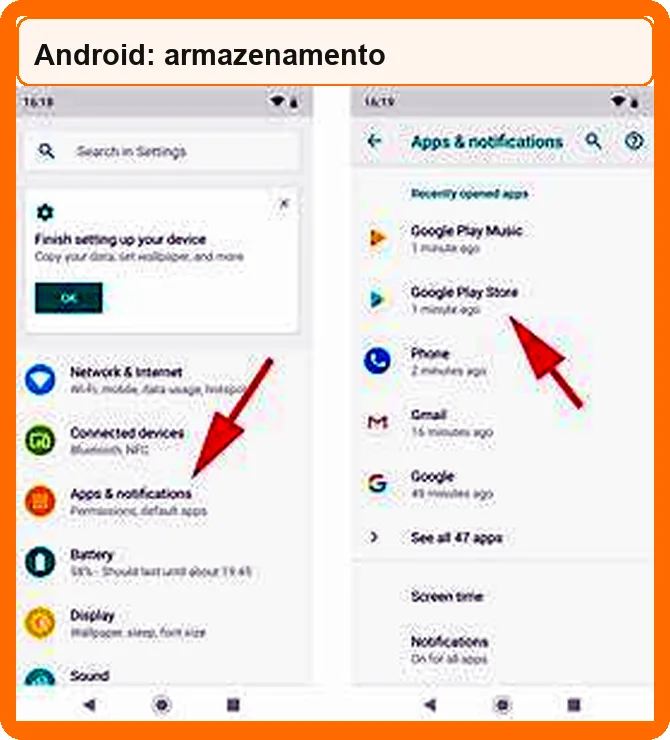 Apps e notificações no Android antes de abrir o UniTV Tela do Android mostrando Apps e notificações antes de abrir o UniTV