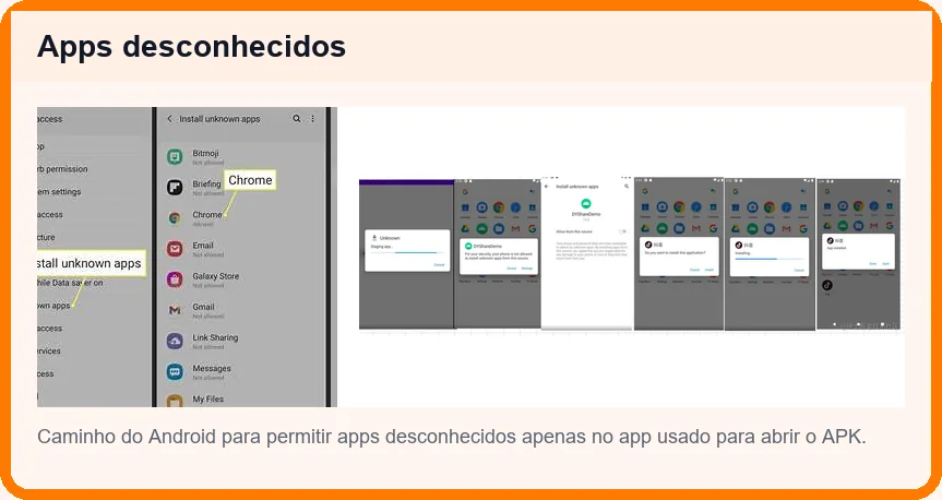 Permitir apps desconhecidos no Android Tela do Android para permitir instalação de apps desconhecidos